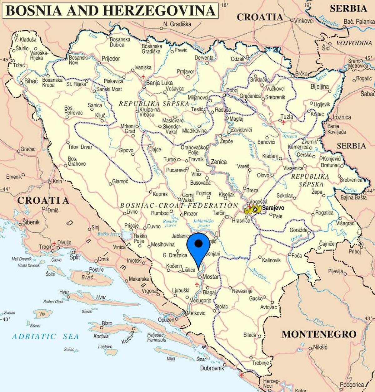 kaart, mostar, Bosnia ja Hertsegoviina