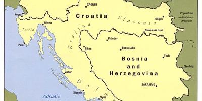Map Bosnia ja Hertsegoviina ning ümbruskonna riikidest